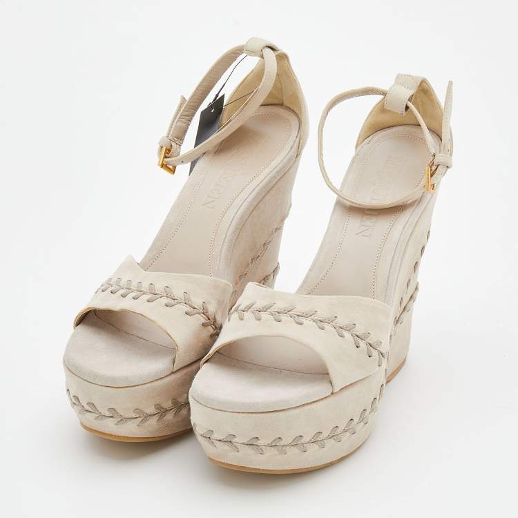 Pre Owned Alexander McQueen Grey Suede Peep-toe Slingback Sandals Size 39.5