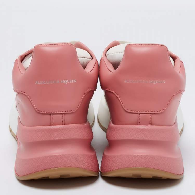 Pre Owned Alexander McQueen White/Pink Leather Oversized Runner Low Top Sneakers Size 39.5