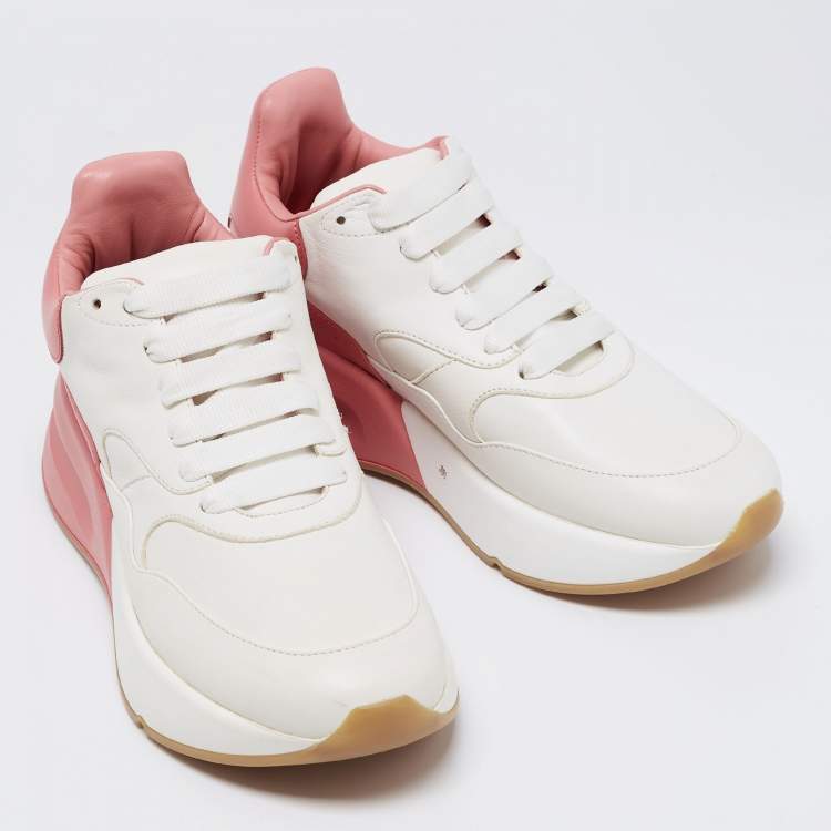 Pre Owned Alexander McQueen White/Pink Leather Oversized Runner Low Top Sneakers Size 39.5