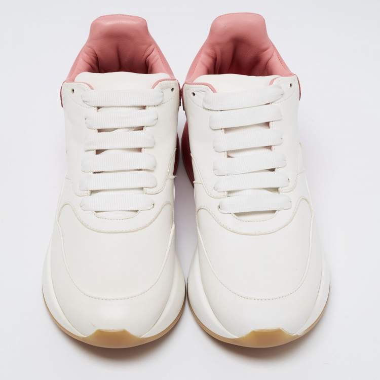 Pre Owned Alexander McQueen White/Pink Leather Oversized Runner Low Top Sneakers Size 39.5