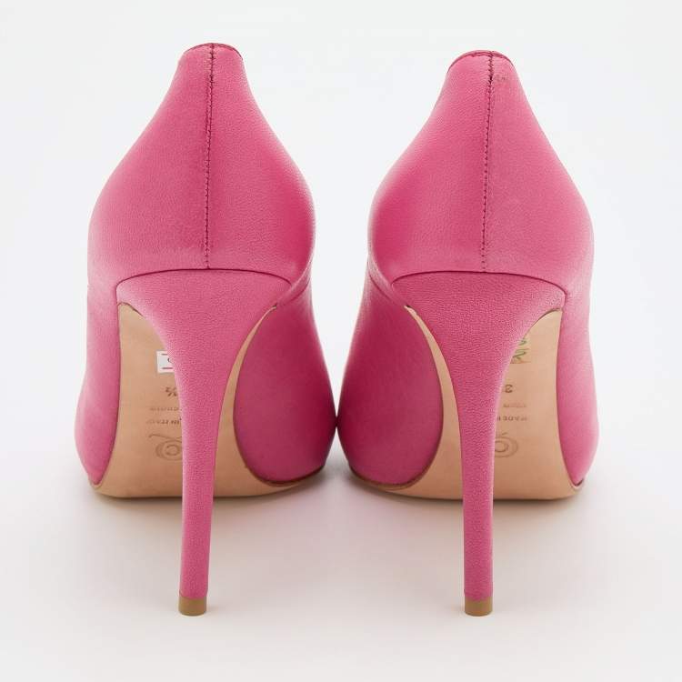 Pre Owned Alexander McQueen Pink Leather Skull Embellished Peep Toe Pumps Size 38.5