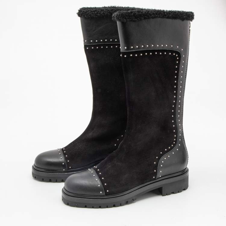 Pre Owned Alexander McQueen Black Suede and Leather Lined Mid Calf Boots Size 39 
