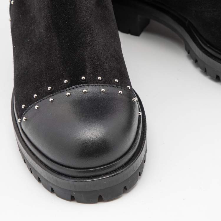 Pre Owned Alexander McQueen Black Suede and Leather Lined Mid Calf Boots Size 39 