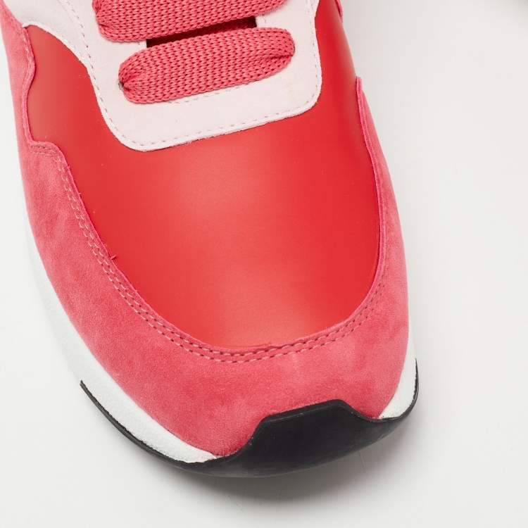 Pre Owned Alexander McQueen Pink Leather and Suede Oversized Runner Low Top Sneakers Size 38.5