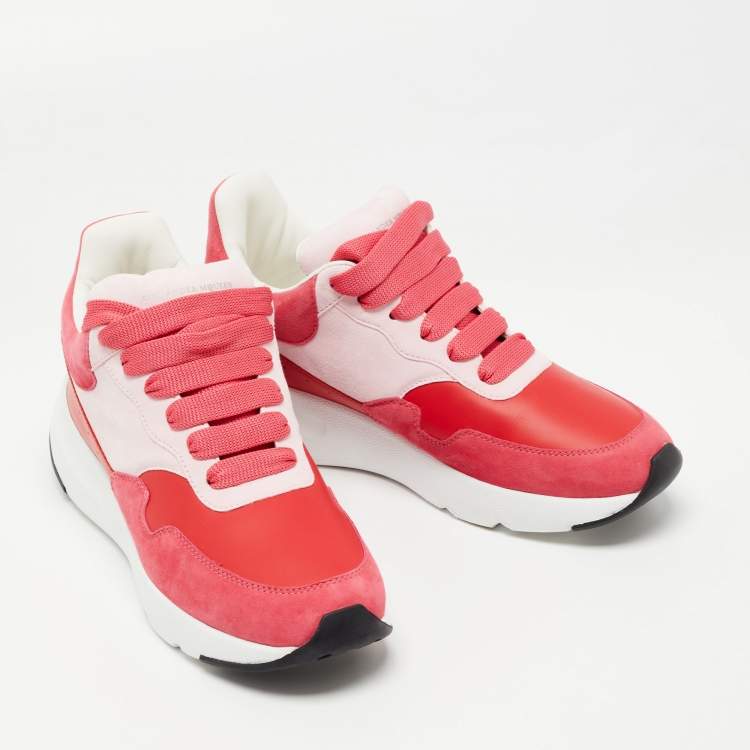 Pre Owned Alexander McQueen Pink Leather and Suede Oversized Runner Low Top Sneakers Size 38.5