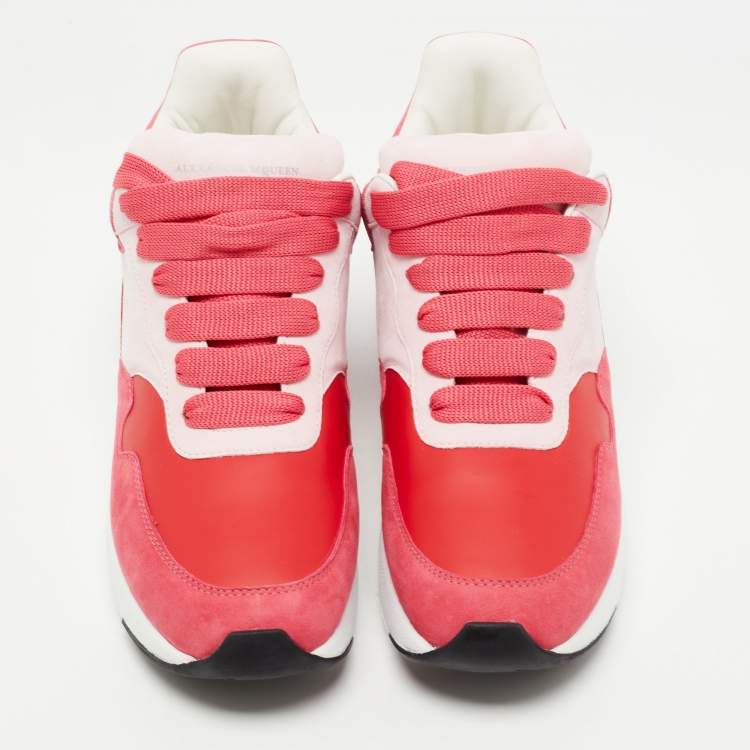 Pre Owned Alexander McQueen Pink Leather and Suede Oversized Runner Low Top Sneakers Size 38.5