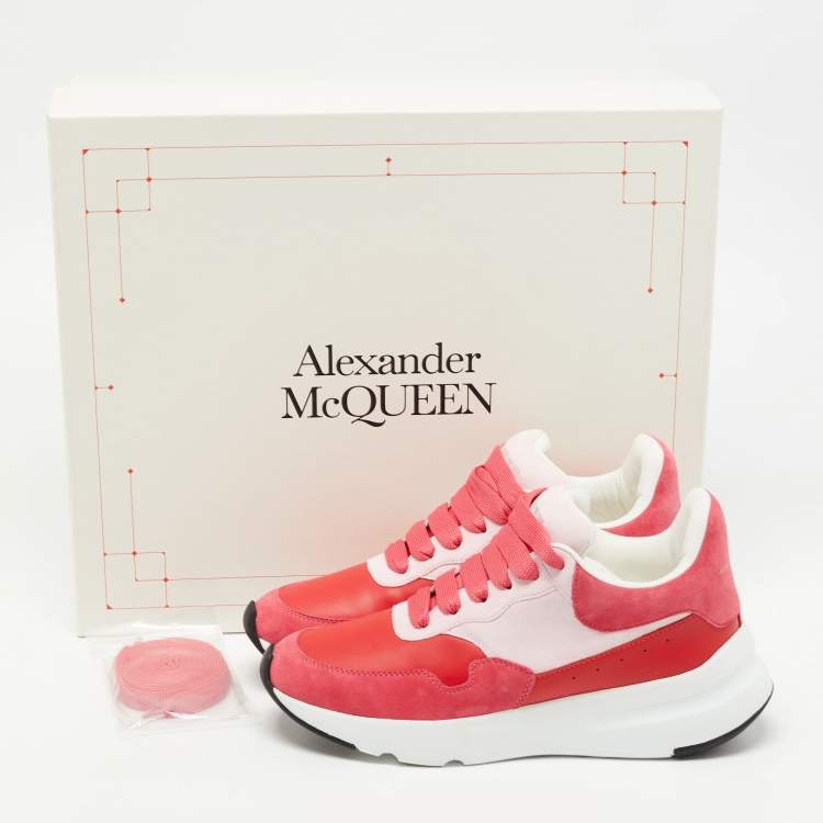 Pre Owned Alexander McQueen Pink Leather and Suede Oversized Runner Low Top Sneakers Size 38.5