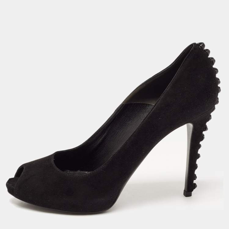مملوكة مسبقًا Alexander McQueen Black Suede Knotted Peep Toe Pumps Size 39.5