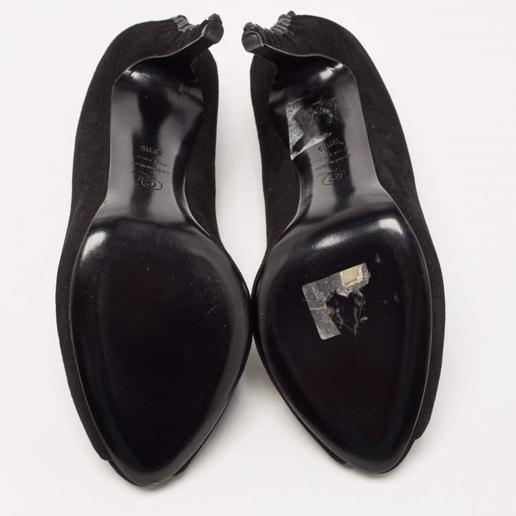 مملوكة مسبقًا Alexander McQueen Black Suede Knotted Peep Toe Pumps Size 39.5