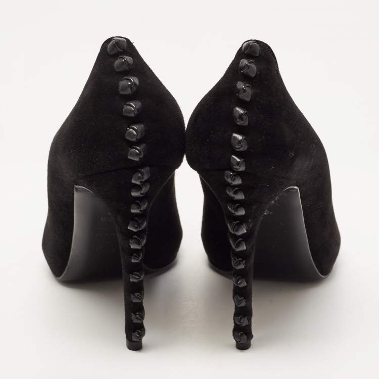 مملوكة مسبقًا Alexander McQueen Black Suede Knotted Peep Toe Pumps Size 39.5