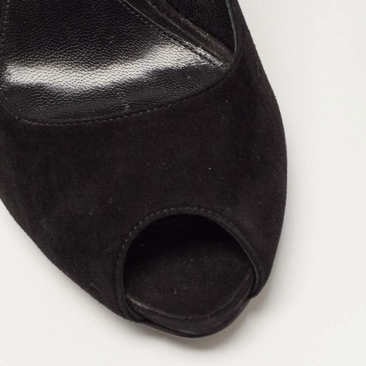 مملوكة مسبقًا Alexander McQueen Black Suede Knotted Peep Toe Pumps Size 39.5