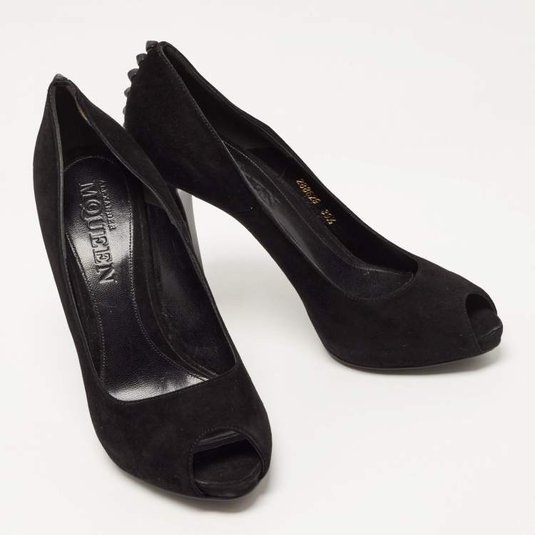 مملوكة مسبقًا Alexander McQueen Black Suede Knotted Peep Toe Pumps Size 39.5