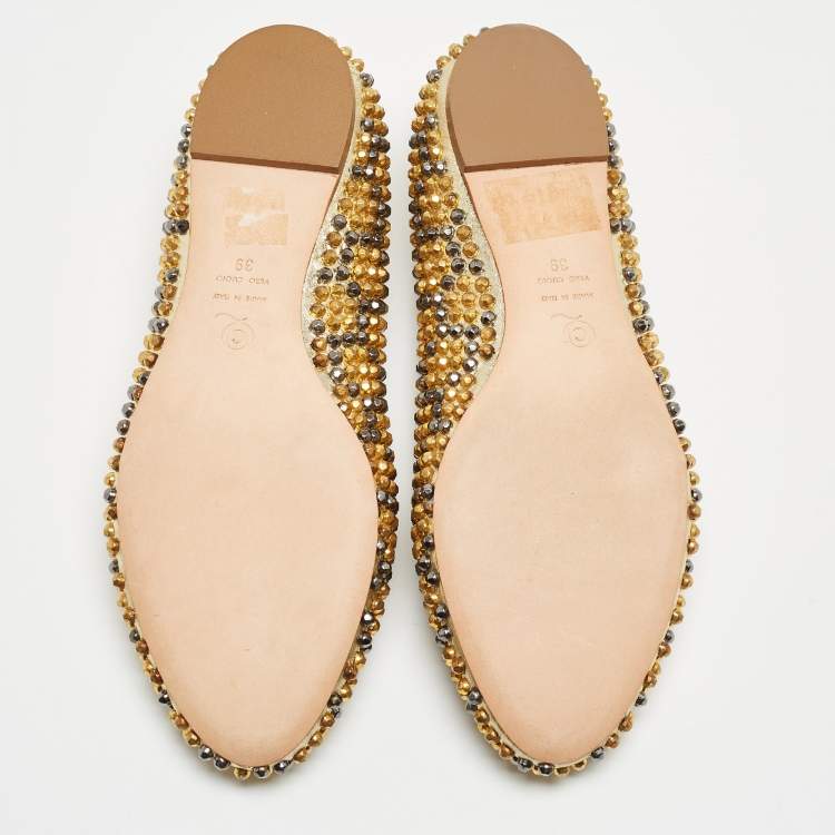Pre Owned Alexander McQueen Metallic Gold Studded Leather Smoking Slippers Size 39