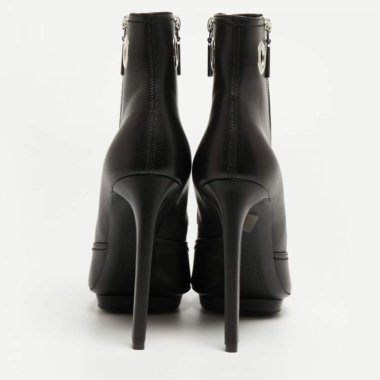 Pre Owned Alexander McQueen Black Leather Ankle Boots Size 40