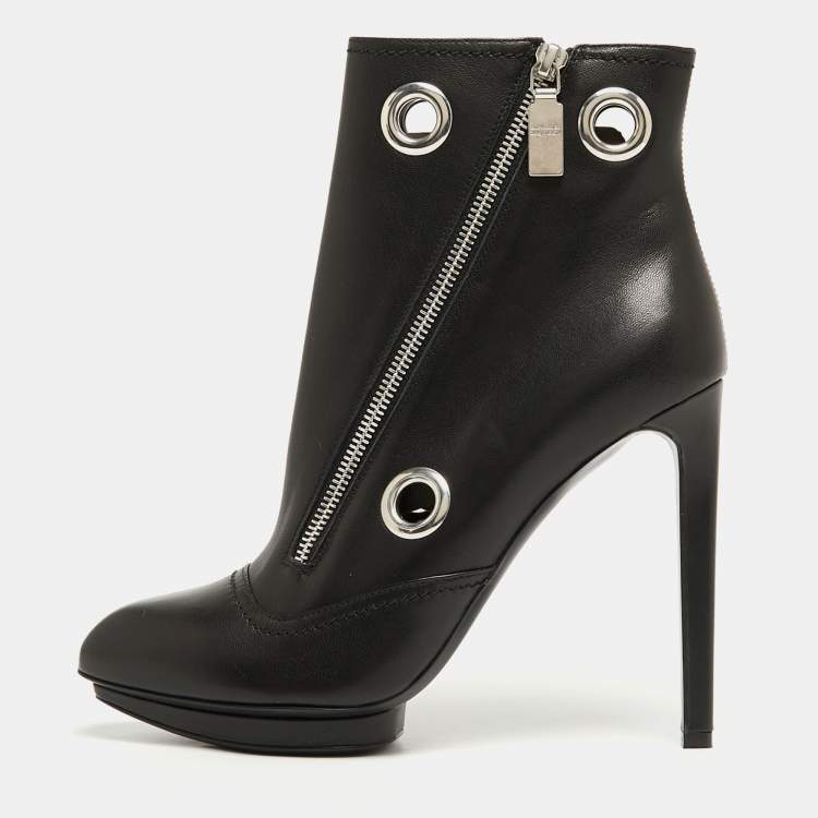 Pre Owned Alexander McQueen Black Leather Ankle Boots Size 40