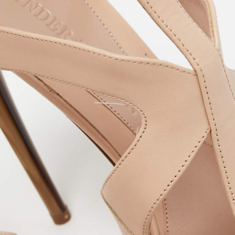 Pre Owned Alexander McQueen Beige Leather Platform Ankle Strap Sandals Size 41