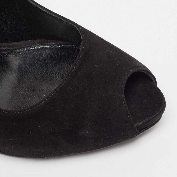 Pre Owned Alexander McQueen Black Suede Knot Detail Peep Toe Pumps Size 39.5