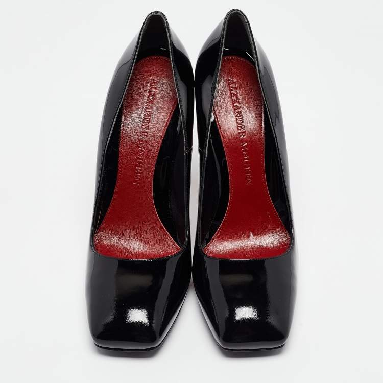 Pre Owned Alexander McQueen Black Patent Leather Square Toe Pumps Size 40