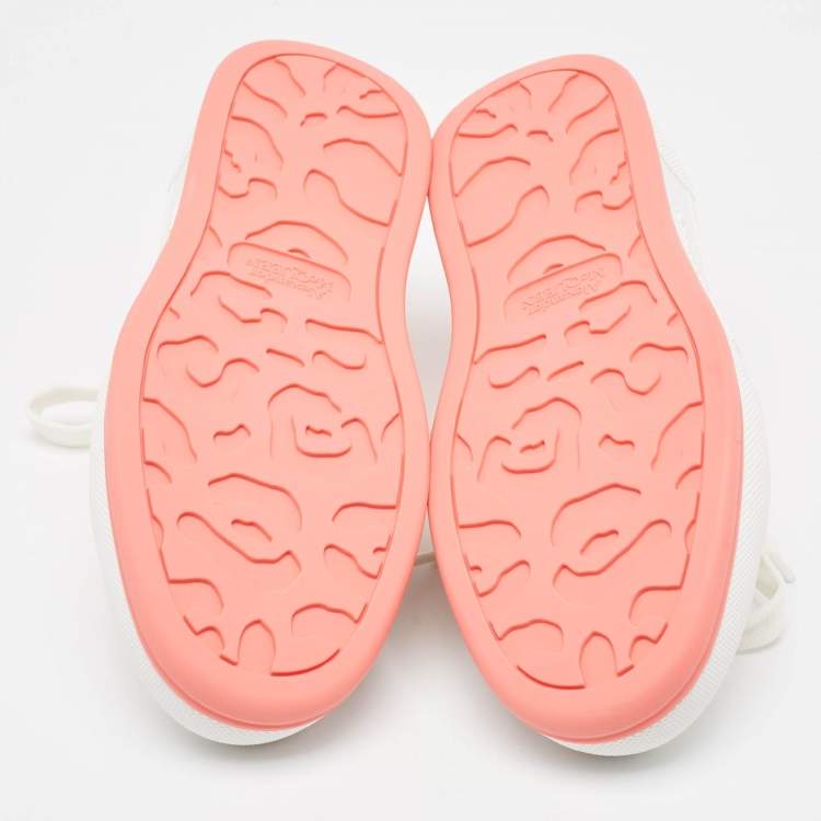Pre Owned Alexander McQueen White/Pink Canvas and Suede Deck Plimsoll Sneakers Size 37.5