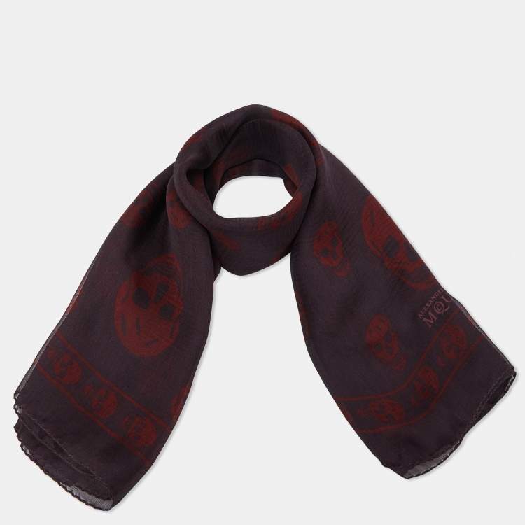 Pre Owned Alexander McQueen Plum Purple Skull Print Silk Scarf