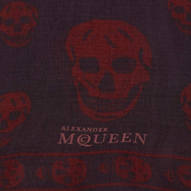 Pre Owned Alexander McQueen Plum Purple Skull Print Silk Scarf