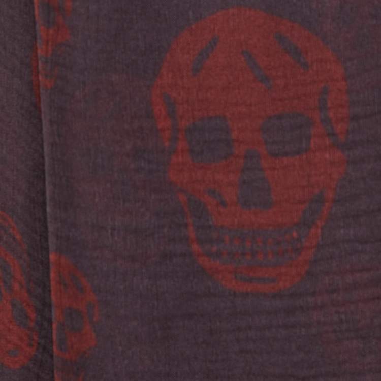 Pre Owned Alexander McQueen Plum Purple Skull Print Silk Scarf