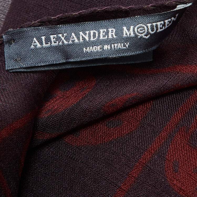 Pre Owned Alexander McQueen Plum Purple Skull Print Silk Scarf