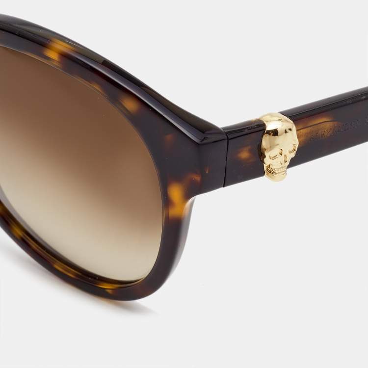 Pre Owned Alexander McQueen Tortoise Gradient AMQ 4196/S Skull Round Sunglasses