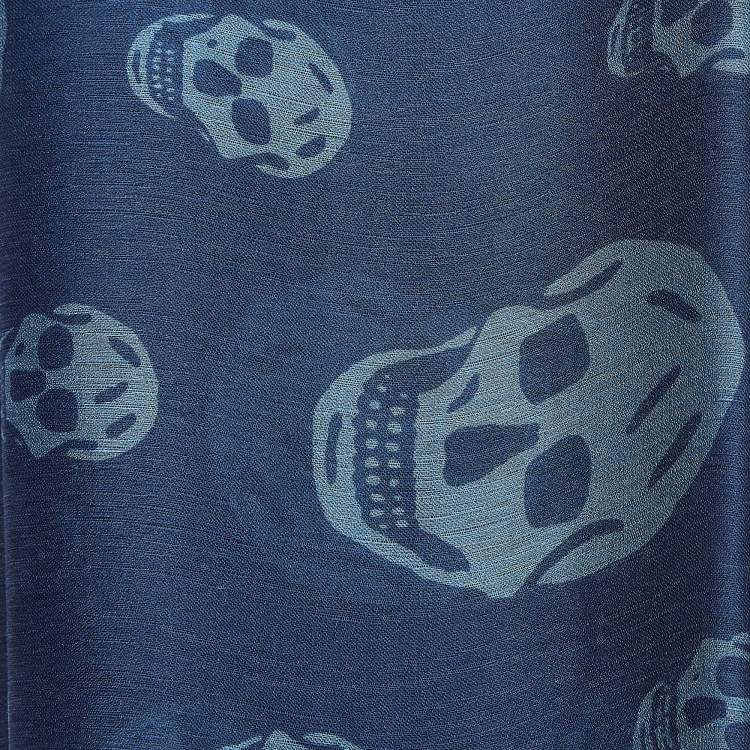 Pre Owned Alexander McQueen Blue Skull Print Chiffon Silk Scarf