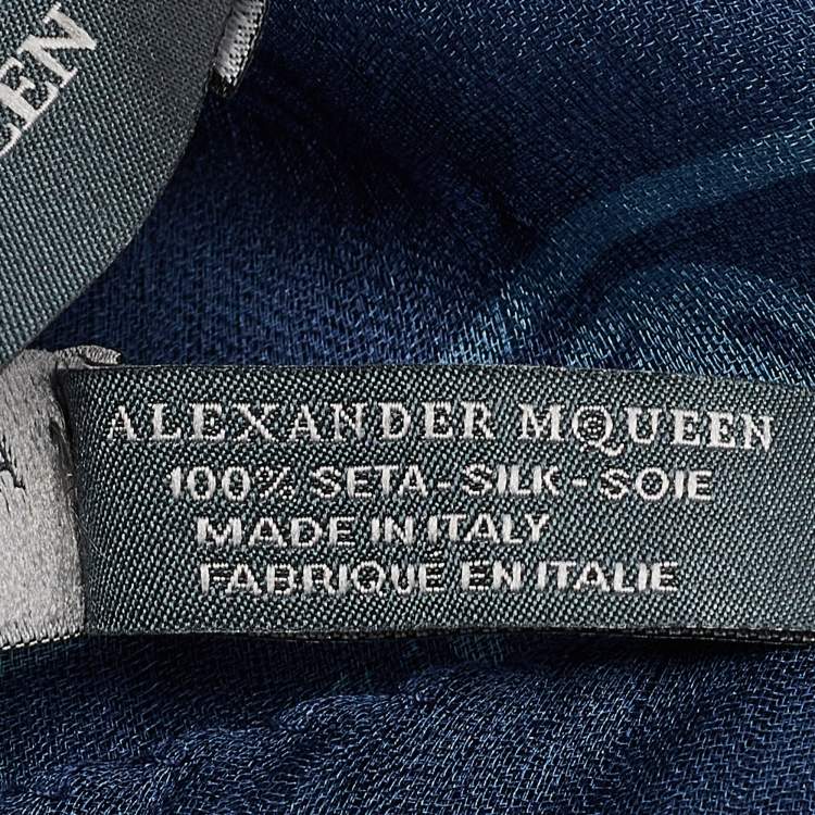 Pre Owned Alexander McQueen Blue Skull Print Chiffon Silk Scarf