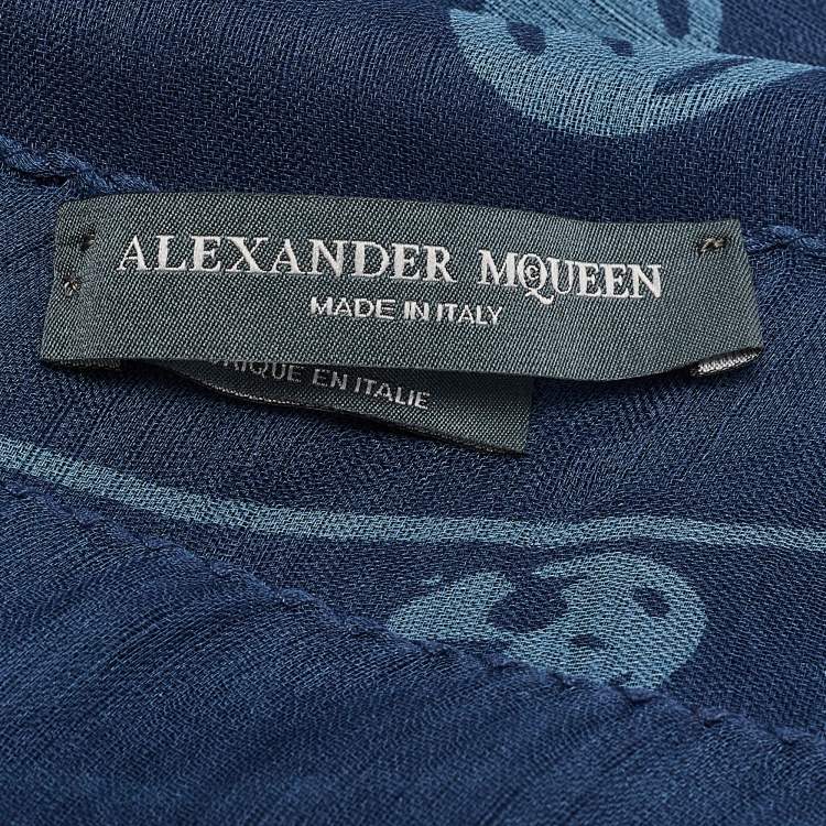 Pre Owned Alexander McQueen Blue Skull Print Chiffon Silk Scarf