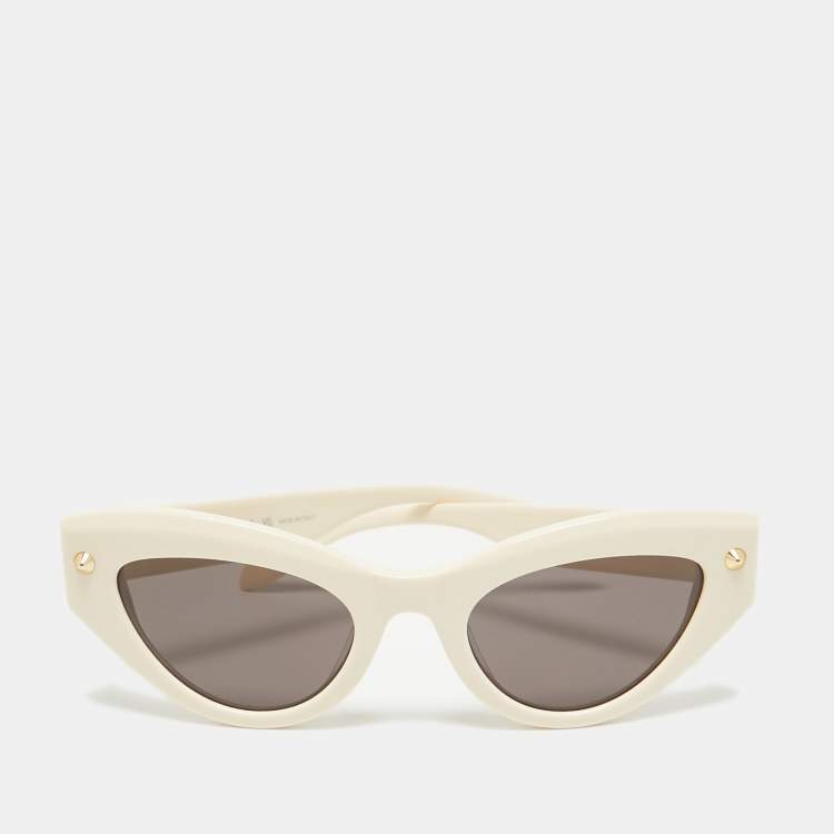 Pre Owned Alexander McQueen Cream/Black Spike Stud Cat Eye Sunglasses 