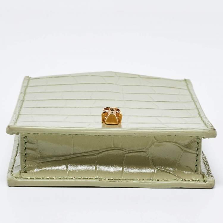Pre Owned Alexander McQueen Light Green Croc Embossed Leather Skull Phone Case