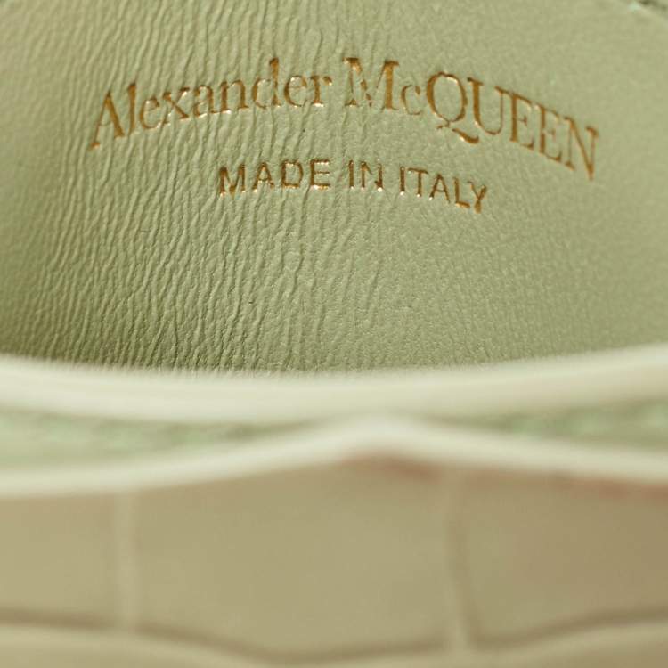 Pre Owned Alexander McQueen Light Green Croc Embossed Leather Skull Phone Case