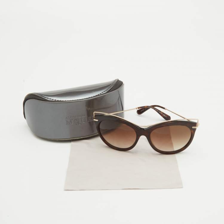 Pre Owned Alexander McQueen Brown Gradient AmQ 4273/S Frame Cat Eye Sunglasses