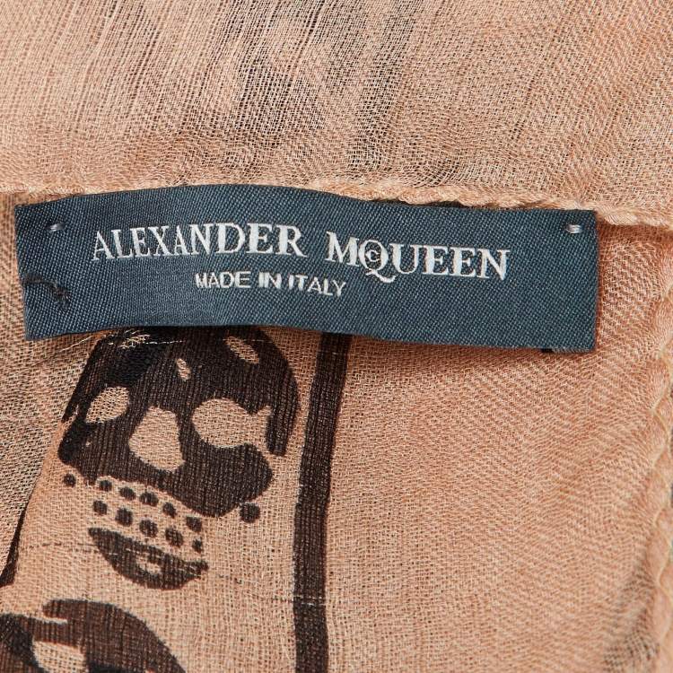 Pre Owned Alexander McQueen Pale Pink Skull Print Silk Scarf