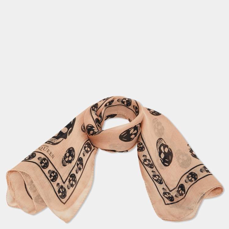 Pre Owned Alexander McQueen Pale Pink Skull Print Silk Scarf