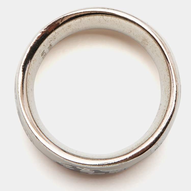 Pre Owned Alexander McQueen Silver Tone Black/White Enamel Skull Ring Size 55