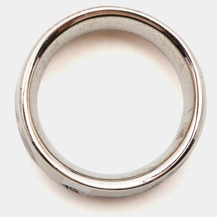 Pre Owned Alexander McQueen Silver Tone Black/White Enamel Skull Ring Size 55