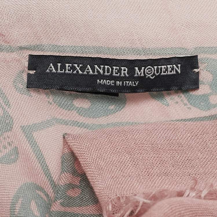 Pre Owned Alexander McQueen Light Pink All-Over Print Modal Scarf