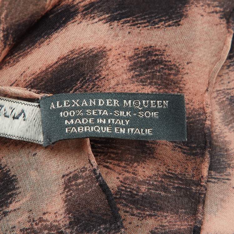 Pre Owned Alexander McQueen Brown Leopard and Skull Print Silk Scarf