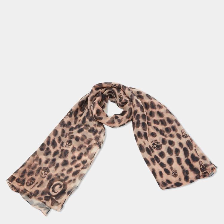 Pre Owned Alexander McQueen Brown Leopard and Skull Print Silk Scarf