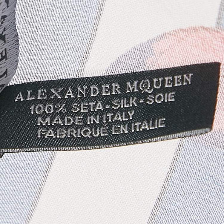 Pre Owned Alexander McQueen Blue Butterfly Print Silk Chiffon Scarf