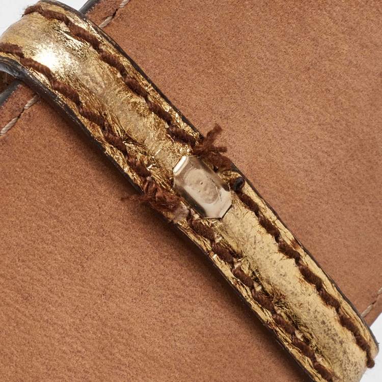Pre Owned Alexander McQueen Gold Leather Waist Belt 75CM