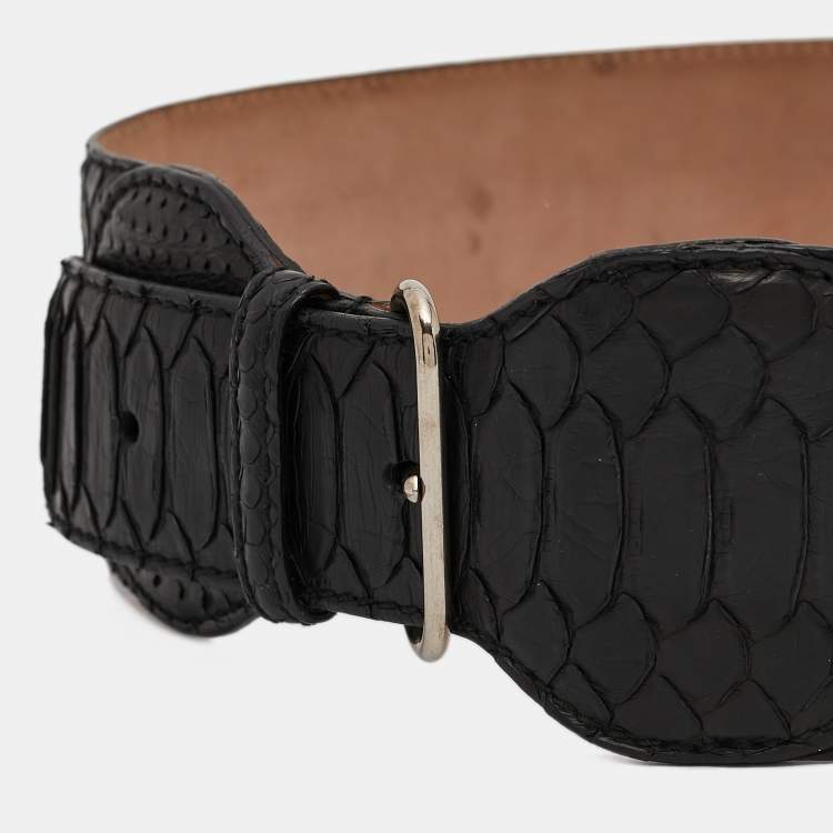 Pre Owned Alexander McQueen Black Python Buckle Wide Belt 75CM