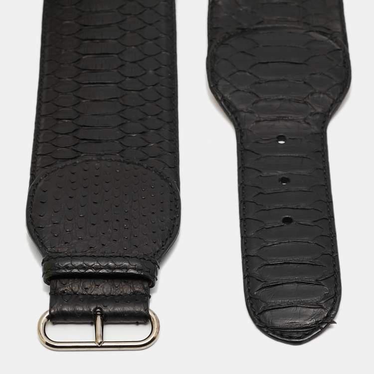 Pre Owned Alexander McQueen Black Python Buckle Wide Belt 75CM
