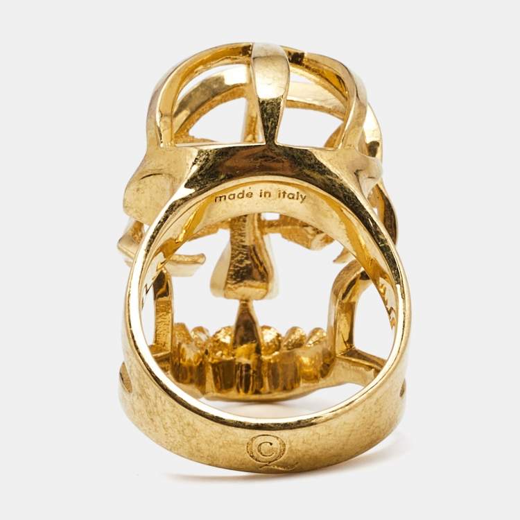 Pre Owned Alexander McQueen Skull Gold Tone Ring Size 53