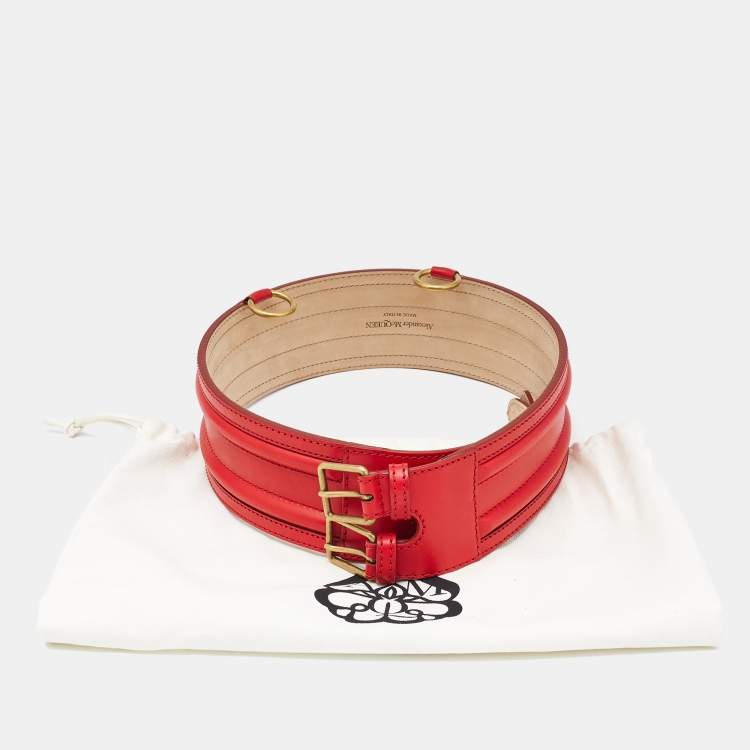 Pre Owned Alexander McQueen Red  Leather Waist Belt 85 CM