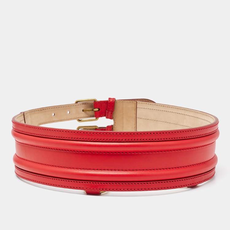Pre Owned Alexander McQueen Red  Leather Waist Belt 85 CM