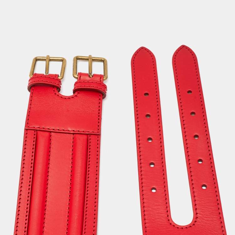 Pre Owned Alexander McQueen Red  Leather Waist Belt 85 CM